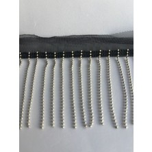 Boncukcu Abla 1 Metre Siyah Tül Üzerine Dikili Sallantılı Gümüş Zincir Şerit 6 Cm.
