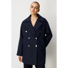 Ekol Gold Düğmeli Lacivert Kadın Manto 06093