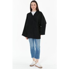 İlmek 24046 Kadın Kahverengi Kruvaze Bağlamalı Kimono