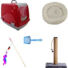 UltraMint Kırmızı 5 Parça Eko Kedi Başlangıç Seti, Keyifli Oyuncaklar ve Bakım Ürünleri