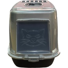 UltraMint Şık Kapalı Kedi Tuvaleti Gri ve Siyah, Filtre ve Kürek Hediyeli