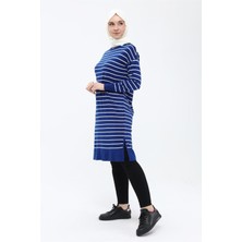 İlmek Kadın Çizgili Uzun Triko Tesettür Tunik 4355