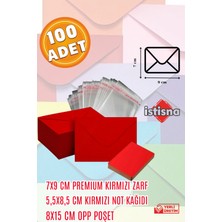 İstisna 100 Adet 7x9 Cm Kırmızı Zarf Kırmızı Not Kağıdı ve Opp Poşet Hediyeli Sevimli Mini Kart Zarfları