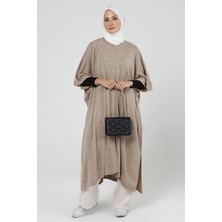 İlmek Kadın Düğmeli Uzun Salaş Kışlık Triko Panço 4253