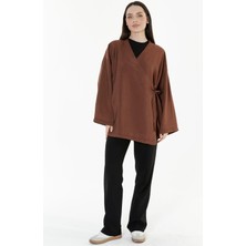 İlmek 24046 Kadın Kahverengi Kruvaze Bağlamalı Kimono