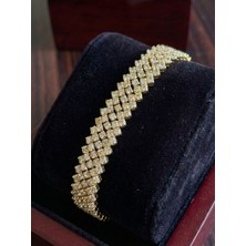 Boncukcu Abla 3 Sıralı Gold Taşlı Şerit - Metrelik Kristal Taşlı Süsleme Malzemesi