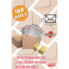 İstisna 100 Adet 7x9 Cm Kraft Zarf Kraft Not Kağıdı ve Opp Poşet Hediyeli Sevimli Mini Kart Zarfları