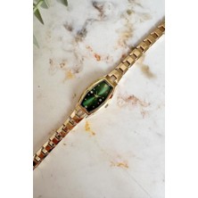 Oqqo Aris Yeşil Kadran Minimal Taşlı  Gold Kordon Kadın Kol Saati