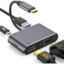Taplin Taplın Type-C 4 In 1 4K HDMI VGA USB 3.0 Type-C Şarj Girişli Adaptör
