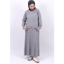 İlmek 23321 Kadın Triko Kazak Etek Takım Gri