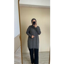 İlmek 22177 Kadın Rahat Kalıp Ince Triko Basic Kazak Füme