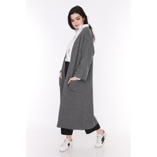 İlmek Kadın Kimono Kol Cepli Füme Triko Hırka %90 Akrilik Rahat Model 4100
