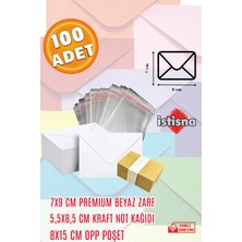 İstisna 100 Adet 7x9 Cm Beyaz Zarf Kraft Not Kağıdı ve Opp Poşet Hediyeli Sevimli Mini Kart Zarfları