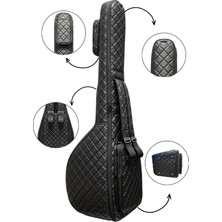 Erga Müzik Saz Kılıfı Suni Deri Kalın Kılıf Kapitoneli Uzun Sap Bağlama Kılıfı