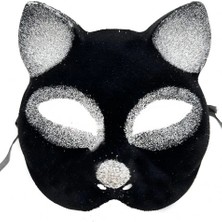 Najmaddin Siyah Gümüş Simli Kedi Maskesi