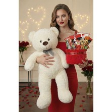Sole Sevgililer Günü Özel: 90 cm Peluş Ayı Kırmızı Love Yazılı Tatlı Çikolata Sepeti Sevgiliye Hediye