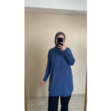 İlmek 22177 Kadın Rahat Kalıp Ince Triko Basic Kazak Indigo Mavisi