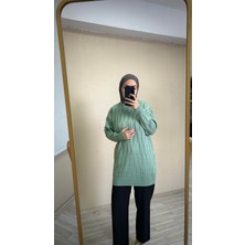 İlmek 25001 Kadın Merserize Mum Desenli Kazak Çağla Yeşili