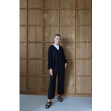 İlmek 25041 Krinkıl Dokulu Kimono Takım Siyah