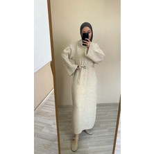 İlmek 25018 Kadın Şardonlu Ipek Maxi Elbise Ekru