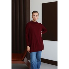 İlmek 22177 Kadın Rahat Kalıp Ince Triko Basic Kazak Bordo