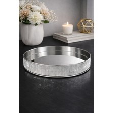 BRANDSMITHS Kristal Taş Detaylı Aynalı Premium Metal Tepsi