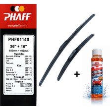 Phaff Hyundai Tucson (2015-2020) Ön Silecekleri (650mm + 400mm) ve Börfh 32ml Konsantre Cam Suyu Şampuanı Set