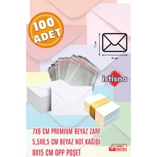 İstisna 100 Adet 7x9 Cm Beyaz Zarf Beyaz Not Kağıdı ve Opp Poşet Hediyeli Sevimli Mini Kart Zarfları