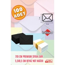 İstisna 100 Adet 7x9 Cm Siyah Zarf Beyaz Not Kağıdı Sevimli Mini Kart Zarfları