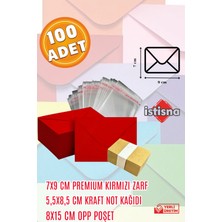 İstisna 100 Adet 7x9 Cm Kırmızı Zarf Kraft Not Kağıdı ve Opp Poşet Hediyeli Sevimli Mini Kart Zarfları