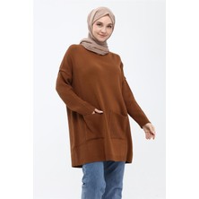 İlmek Kadın Cepli Uzun Tesettür Triko Tunik 4305