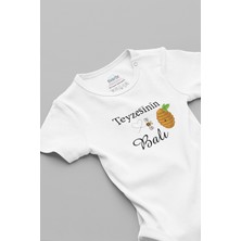 Overoz Teyzesinin Balı Yazılı Kısa Kollu Beyaz Bebek Body Zıbın 5585