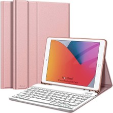 Turotto Samsung Galaxy Tab S10 Fe Plus 13.1 Inç Bluetooth Klavyeli Kalem Bölmeli Manyetik Standlı Tablet Kılıfı Rose Gold-Pembe