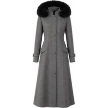 Esin Giyim Prenses Kesim Çıkarılabilir Kürk Kapşonlu Kaşe Kaban