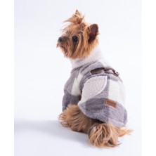 Pawstar Gri Chicago Checks V2 Ekose Desenli Düğmeli Köpek Ceketi Kalın Peluş Köpek Kıyafeti Kedi Kıyafeti