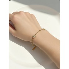Atalya Accessory Papatya Çiçeği Içi Incili Gold Renk Kadın Çelik Bileklik Kararma Yapmaz Her Kombine Uyar