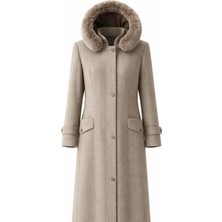 Esin Giyim Prenses Kesim Çıkarılabilir Kürk Kapşonlu Kaşe Kaban