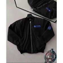 Erkek Stark Industries Siyah Bomber Mont – Fermuarlı, Cepli, Uzun Kollu, Kapitone Astarlı, Bahar ve Kışlık Ceket - Siyah