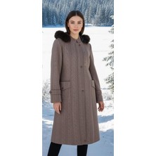 Esin Giyim Prenses Kesim Çıkarılabilir Kürk Kapşonlu Kaşe Kaban