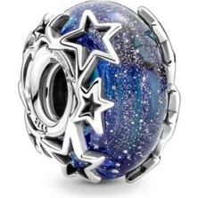 Kumi 925 Ayar Gümüş Mavi Galaksi Ve Yıldızlar Murano Charm