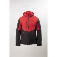 Vatan Tekstil Erkek Softshell Kışlık Kapüşonlu Mont Rüzgar Geçirmez Su İtici İçi Polarlı Kırmızı Siyah