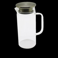 Veralya 1.2lt - Yuvarlak Cam Sürahi - Süzgeçli Metal Kapak Borosilikat - Termisil Isıya Dayanaklı