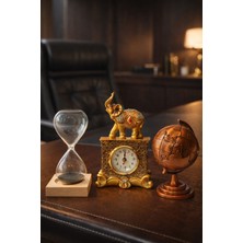 Biton Toptan 3’lü Masa Üstü Seti – Fil Figürlü Saat, Manyetik Kum Saati ve Bronz Dünya Küresi - Premium Hediye