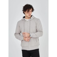 Erkek Tam Fermuarlı Kapşonlu  Sweatshirt - Boyalı Gri