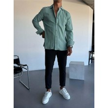 Elku Moda Erkek Oversize Italyan Yaka Keten Pamuk Karışımlı Gömlek Rahat Kalıp Düz Renk Yarım Oversize
