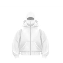 Tarz Yeri Samuray Ninja Çift Kapşonlu Zıp Fermuarlı Kanguru Çepli Tam Fermuarlı Hoodie Swetshirt - Beyaz