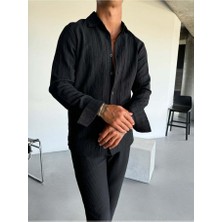 Elku Moda Erkek Oversize Italyan Yaka Keten Pamuk Karışımlı Gömlek Rahat Kalıp Düz Renk Yarım Oversize