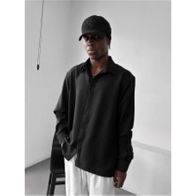 Elku Moda Erkek Oversize Düz Keten Karışımlı Gömlek Rahat Kalıp Uzun Kollu Gömlek Italyan Yaka Salaş Gömlek