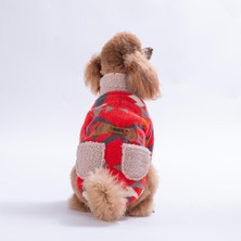Pawstar Kırmızı Chicago Checks Ethnic Weave  Etnik Desenli Düğmeli Köpek Ceketi Kalın Peluş Köpek Kıyafeti Kedi Kıyafeti