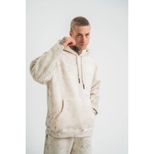 Tarz Yeri Erkek Double Oversize Kapşonlu Yıkamalı Sweatshirt - Krem